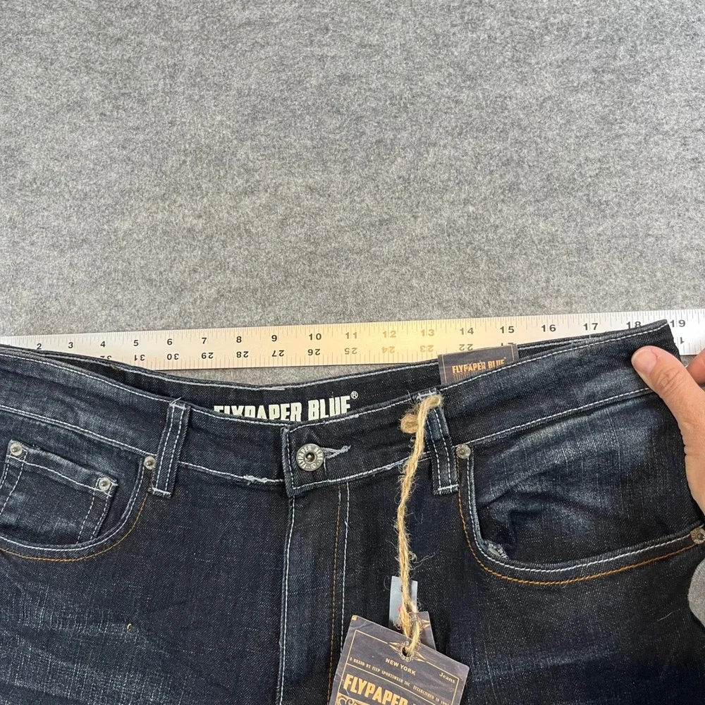 Flypaper Blue Mens Bootcut‎ Jeans Dark Wash Y2K Grunge 36x32 Embroidered Pocket